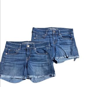 Two pairs of American Eagle size 8 super stretch jean shorts